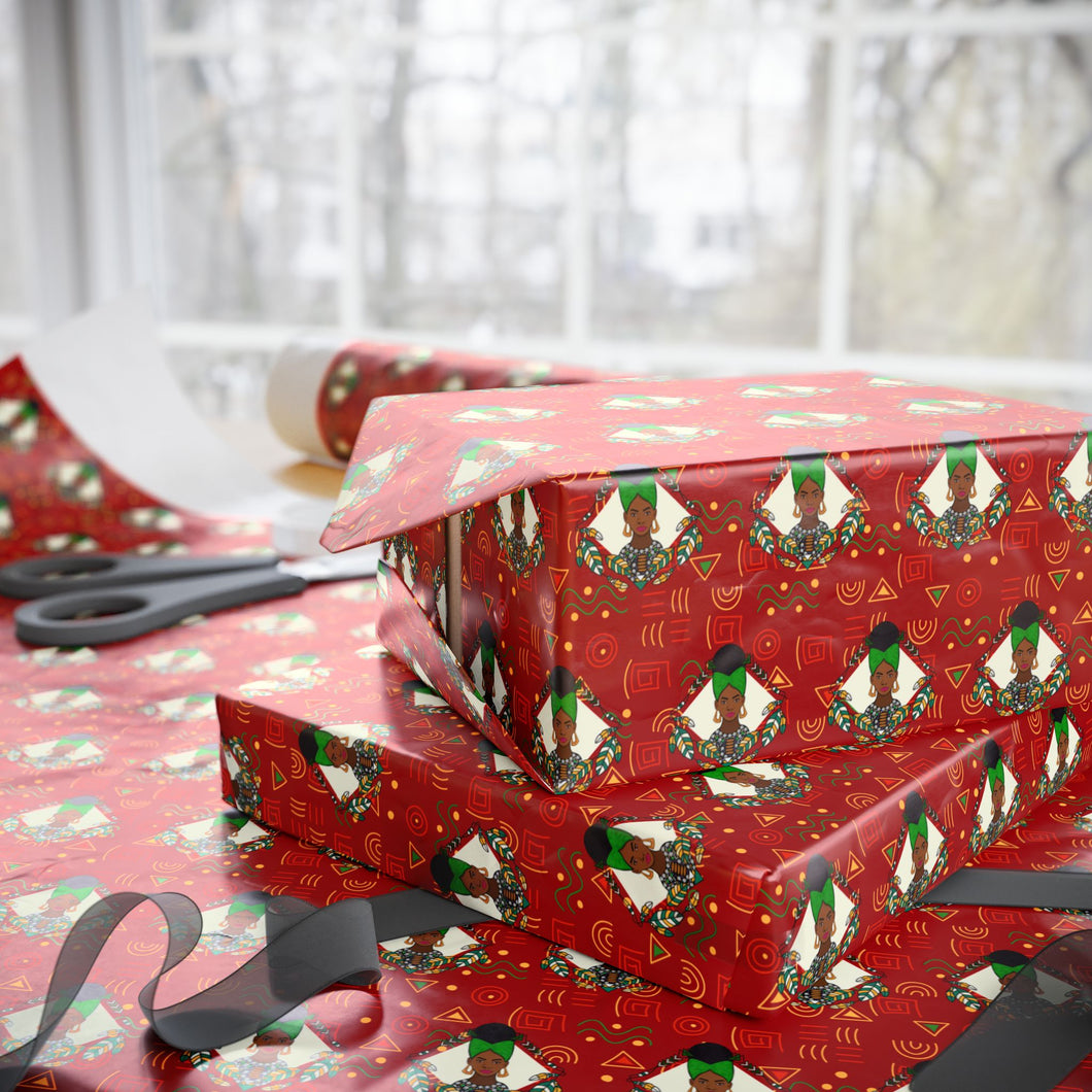 Elevated 2 - African American Woman - Green Gift Wrapping Paper Roll - Wrapped Gifts