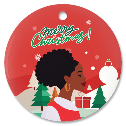 Embracing the Holidays - Black Woman - Merry Christmas Porcelain Ornaments