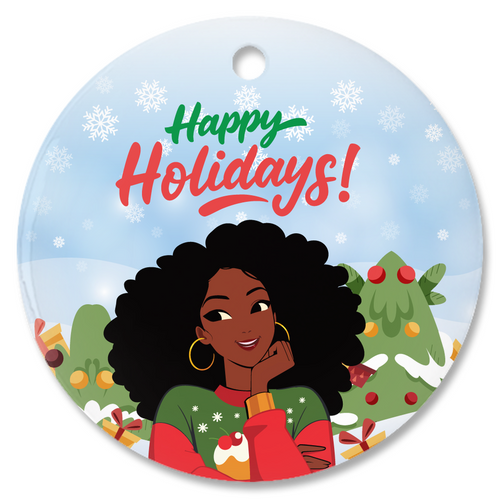 Enjoying Happy Holidays - African American Girl - Christmas Porcelain Ornaments