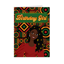 Load image into Gallery viewer, Excited Birthday Girl - African American Greeting Cards (Dreadlocks Hairstyle | Africa Colors) front