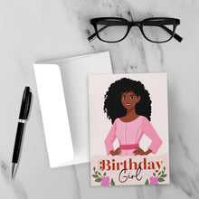 Load image into Gallery viewer, Excited to Celebrate - Birthday Girl - African American Birthday Cards - Front (With Background)