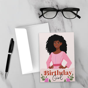 Excited to Celebrate - Birthday Girl - African American Birthday Cards - Front (With Background)