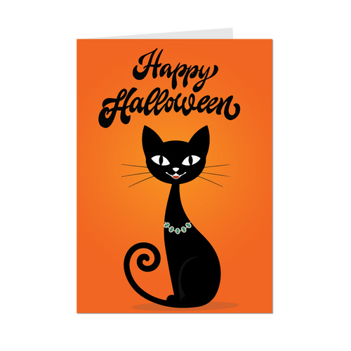 Fancy Black Cat - Happy Halloween Animal Greeting Card