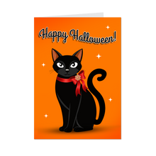 Load image into Gallery viewer, Fancy Black Cat w/Bow - Happy Halloween Animal Greeting Card