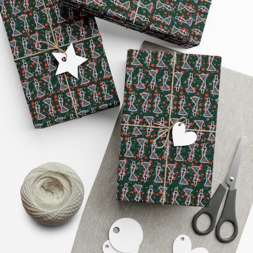 Fancy Gown & Turban - African American Woman - Green Gift Wrapping Paper Roll - Wrapped Gifts Sample Photo