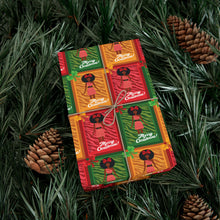 Load image into Gallery viewer, Festive African American Doll - Christmas Gift Wrap Paper (Afro Hairstyle) pine branches and pinecones.