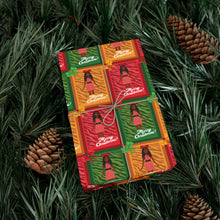 Load image into Gallery viewer, Festive African American Doll - Christmas Gift Wrap Paper (Braids Hairstyle) on a green pin tree background