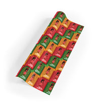 Load image into Gallery viewer, Festive African American Doll - Christmas Gift Wrap Paper (Long Dreadlocks Hairstyle w/Beads)on a white background