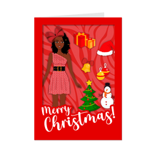 Load image into Gallery viewer, Festive African American Doll - Christmas Greeting Card (Short Dreadlocks Hairstyle with Beads - Red)