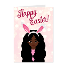 Load image into Gallery viewer, Festive Bunny Ears Headband - African American Girl - Happy Easter - Black Card Shop - Pink Greeting Card - Afrocentric Card Shop