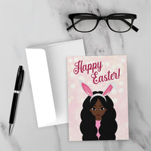 Load image into Gallery viewer, Festive Bunny Ears Headband - African American Girl - Happy Easter - Black Card Shop - Pink Greeting Card - Afrocentric Card Shop