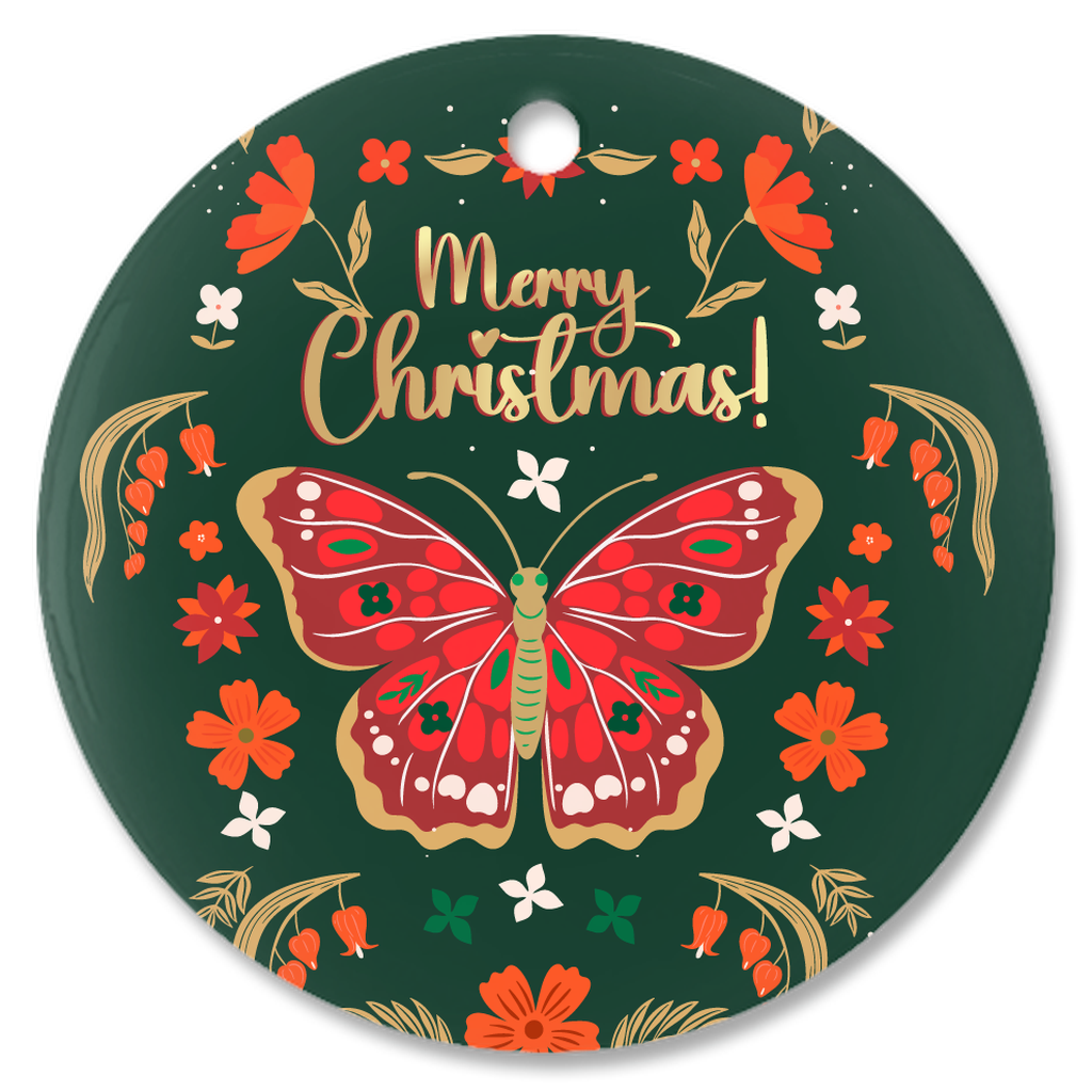 Festive Butterfly Merry Christmas Porcelain Ornaments (Green)