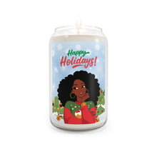 Load image into Gallery viewer, Festive Sweater African American Woman - Holiday Scented Soy Candle - Happy Holidays! 13.75oz Front