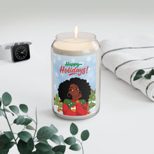 Load image into Gallery viewer, Festive Sweater African American Woman - Holiday Scented Soy Candle - Happy Holidays! 13.75oz mock up view