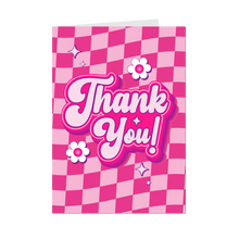 Load image into Gallery viewer, Floral &amp; Checkered - Pink Groovy Thank You Greeting Card - Front