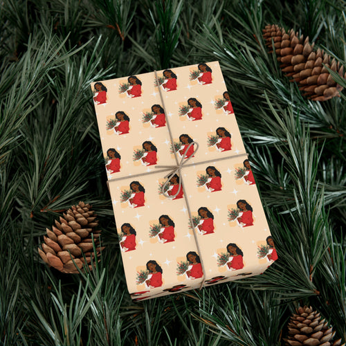 Floral Love - African American Woman - Gift Wrapping Paper Roll - Wrapped Gift Sample Photo