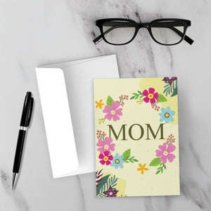 Flower Celebration - MOM - Mother's Day Greeting Card Front with Sample Background