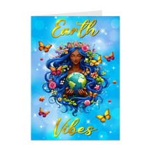 Load image into Gallery viewer, Flower Crown &amp; Butterflies - Earth Vibes - African American Woman - Floral World Card - Blue