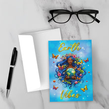 Load image into Gallery viewer, Flower Crown &amp; Butterflies - Earth Vibes - African American Woman - Floral World Card - Blue