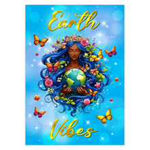 Load image into Gallery viewer, Flower Crown &amp; Butterflies - Earth Vibes - African American Woman - Floral World Card - Blue