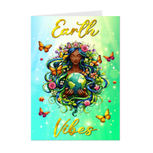 Load image into Gallery viewer, Flower Crown &amp; Butterflies - Earth Vibes - African American Woman - Floral World Card - Blue &amp; Green