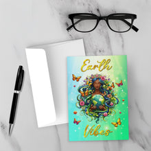 Load image into Gallery viewer, Flower Crown &amp; Butterflies - Earth Vibes - African American Woman - Floral World Card - Blue &amp; Green