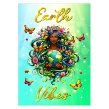 Load image into Gallery viewer, Flower Crown &amp; Butterflies - Earth Vibes - African American Woman - Floral World Card - Blue &amp; Green