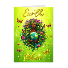 Load image into Gallery viewer, Flower Crown &amp; Butterflies - Earth Vibes - African American Woman - Floral World Card - Green