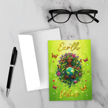 Load image into Gallery viewer, Flower Crown &amp; Butterflies - Earth Vibes - African American Woman - Floral World Card - Green