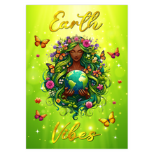 Load image into Gallery viewer, Flower Crown &amp; Butterflies - Earth Vibes - African American Woman - Floral World Card - Green