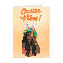 Load image into Gallery viewer, Flower Crown &amp; Easter Bunny Vibes - African American Woman - Black Card Shop - Stylish Greeting Cards