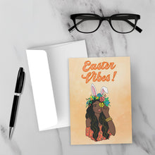 Load image into Gallery viewer, Flower Crown &amp; Easter Bunny Vibes - African American Woman - Black Card Shop - Stylish Greeting Cards