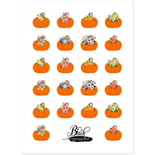 Flower Pumpkins - Halloween Sticker Set - Front