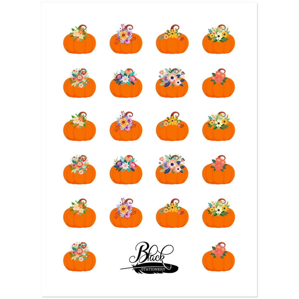 Flower Pumpkins - Halloween Sticker Set - Front