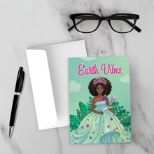 Load image into Gallery viewer, Flowers, Gown &amp; Crown - Happy World Earth Day Black Woman - Green Greeting  Card - African American Card Shop