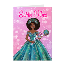 Load image into Gallery viewer, Flowers, Gown &amp; Crown - Happy World Earth Day Black Woman - Pink Greeting Card - African American Card Shop