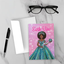 Load image into Gallery viewer, Flowers, Gown &amp; Crown - Happy World Earth Day Black Woman - Pink Greeting Card - African American Card Shop