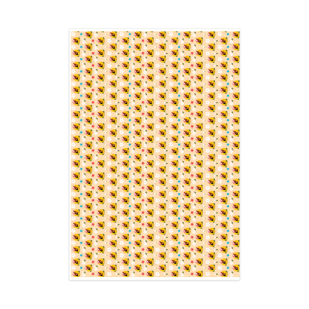 Flowers & Stars - African American Woman - Yellow Gift Wrapping Paper Roll - Front View