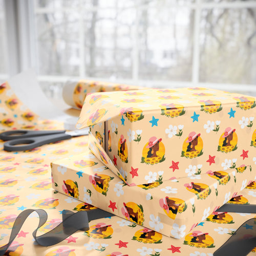 Flowers & Stars - African American Woman - Yellow Gift Wrapping Paper Roll - Wrapped Gifts