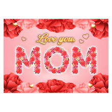 Load image into Gallery viewer, Flowers for Mom - Love You, Mom - Floral Greeting Card - Gold Hearts - Holiday Card Shop