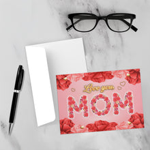 Load image into Gallery viewer, Flowers for Mom - Love You, Mom - Floral Greeting Card - Gold Hearts - Holiday Card Shop