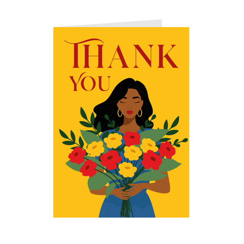 Forever Grateful - Black Woman Flowers - Thank You Greeting Card Front