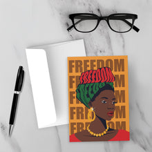 Load image into Gallery viewer, Freedom - Honor &amp; Celebrate Juneteenth Greeting Cards Front with Sample Background