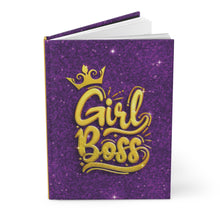 Load image into Gallery viewer, Girl Boss Hardcover Journal — Purple Glitter Crown Design Matte Notebook
