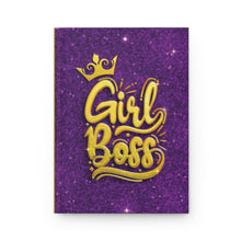 Load image into Gallery viewer, Girl Boss Hardcover Journal — Purple Glitter Crown Design Matte Notebook