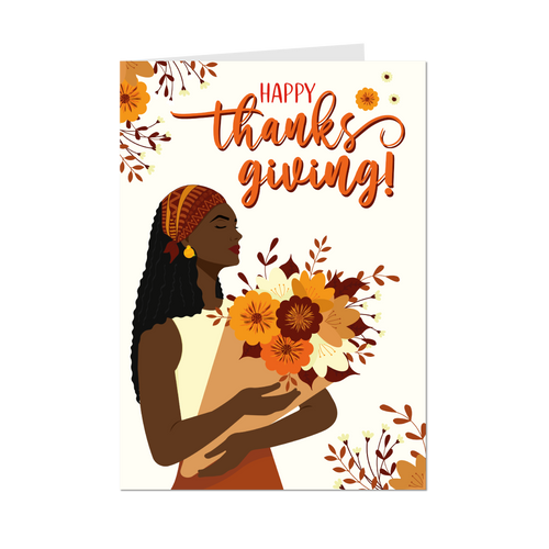 Giving Thanks - African American Woman - Happy Thanksgiving Cards - Front