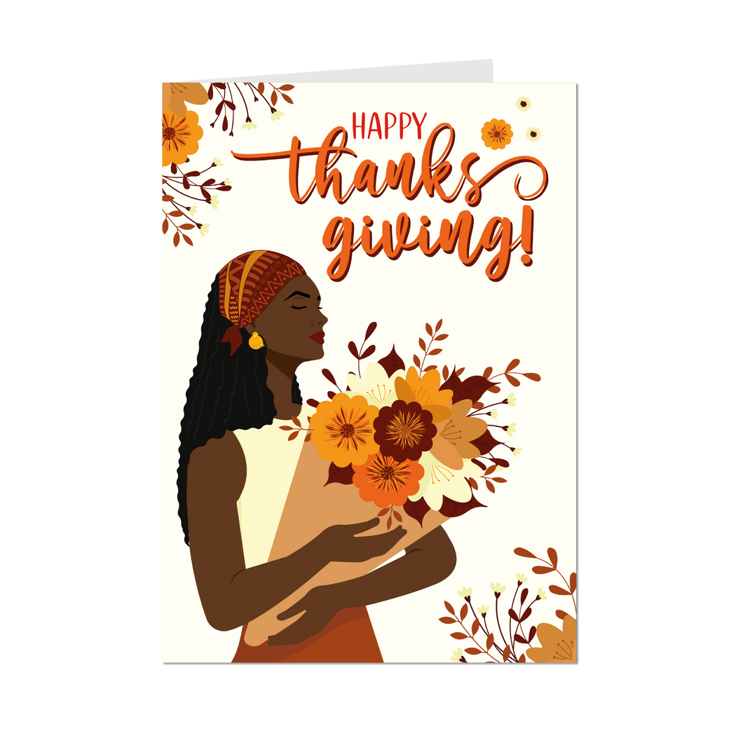 Giving Thanks - African American Woman - Happy Thanksgiving Cards - Front