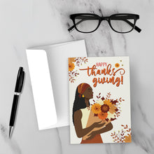 Load image into Gallery viewer, Giving Thanks - African American Woman - Happy Thanksgiving Cards - Front (With Background)