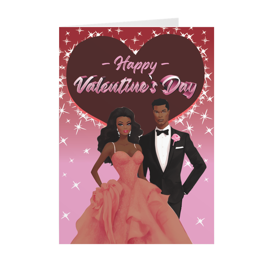 Stylish Couple Sparkle - Gown & Suit - African American Valentine's Day Cards