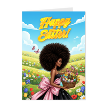 Load image into Gallery viewer, Glam Easter Holiday - African American Woman - Floral Greeting Card - Fashionista - Afro Hairstyle